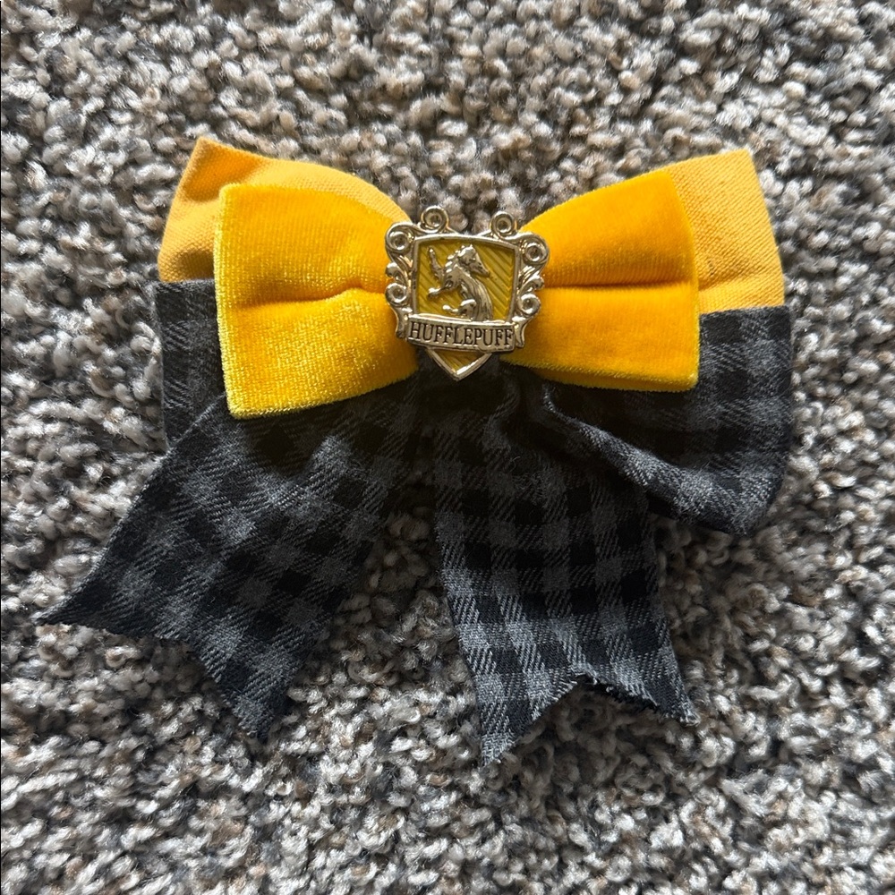 Yellow and Black Kids Bow with Hufflepuff Emblem